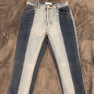 Multicolored denim mom jeans